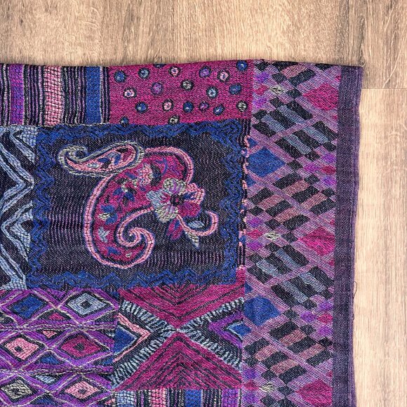 Purple Paisley 100% Cashmere Oversized Shawl Scarf Jerusalem - Picture 6 of 12